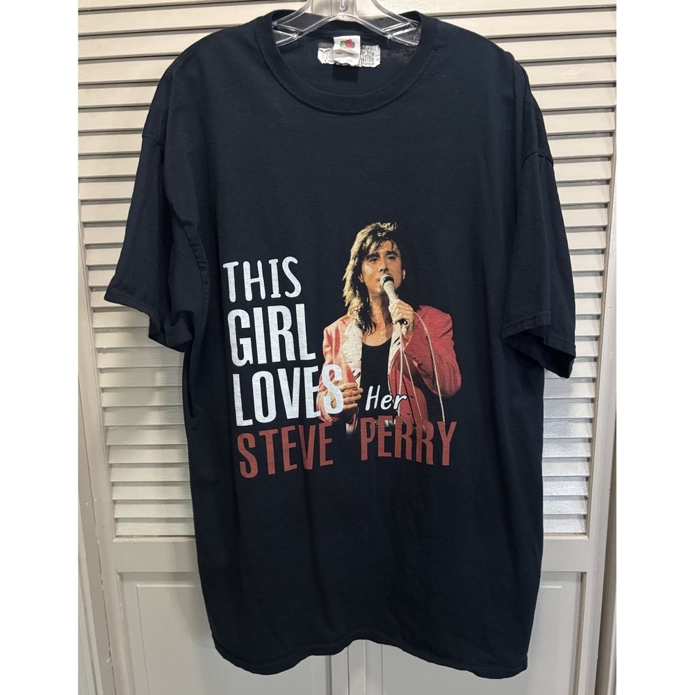 Steve Perry Graphic Short Sleeve T-shirt Size XL Cotton Crew Neck Music Band